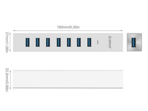 هاب یو اس بی 7 پورت اوریکو Orico ASH7-U3 7Port USB3.0 HUB دارای ابعاد مناسب