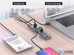 هاب یو اس بی 7 پورت اوریکو Orico 7 Port USB3.0 Transparent HUB F7U-U3