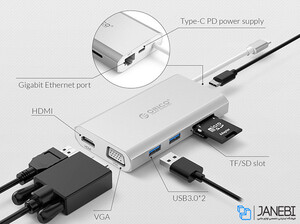 هاب تایپ سی چند منظوره اوریکو Orico ADS3 8 in 1 Type-C Multifunction Docking Station