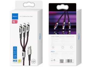 کابل شارژ و انتقال داده 1.2متری 3 در 1 راک ROCK M8 Zn-alloy 3 in 1 Charging Cable 1.2M