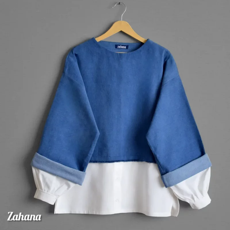 شومیز زنانه طرح سفید آبی