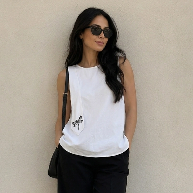 تاپ زنانه طرح پرواز سنجاقک