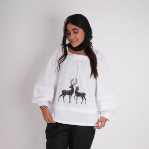 بلوز زنانه طرح گوزن های مشکی