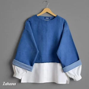 شومیز زنانه طرح سفید آبی