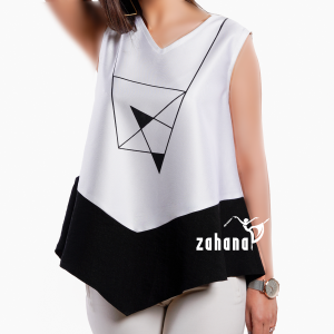 تاپ زنانه طرح هندسی سفید