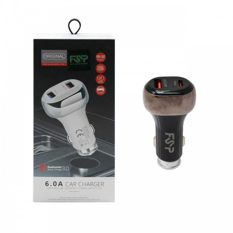 شارژر فندکی 15W فست دو پورت FSP مدل YSY-312 - مشکی