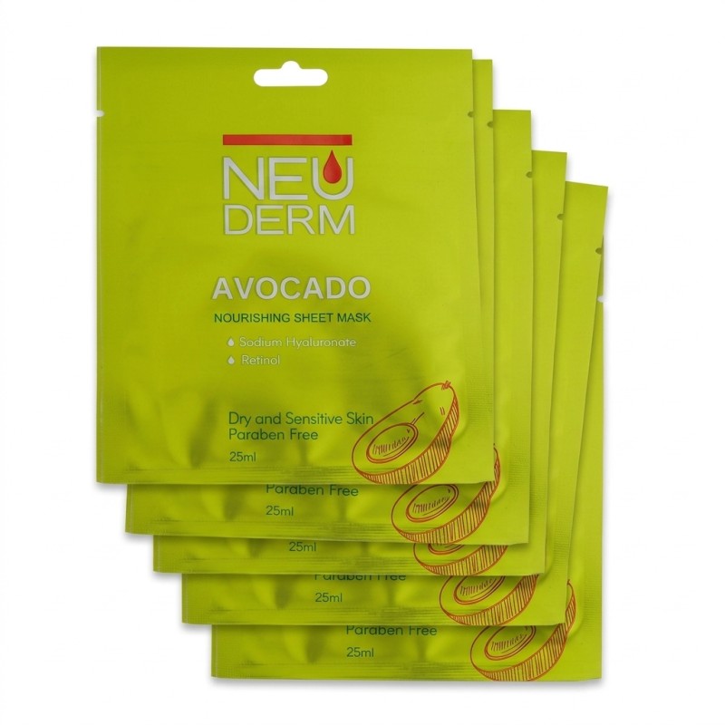 ماسک صورت نئودرم مدل Avocado حجم 25 میلی لیتر 5 عددی