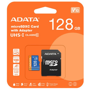 کارت حافظه microSDXC ای دیتا مدل Premier V10 A1 کلاس 10 استاندارد UHS-I سرعت 100MBps ظرفیت 128 گیگابایت