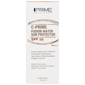 فلوئید ضدآفتاب بی‌رنگ پرایم SPF50 مدل C-Prime Fusion Water مناسب انواع پوست، حجم 40 میلی‌لیتر