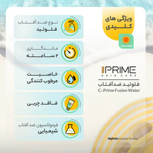 فلوئید ضدآفتاب بی‌رنگ پرایم SPF50 مدل C-Prime Fusion Water مناسب انواع پوست، حجم 40 میلی‌لیتر