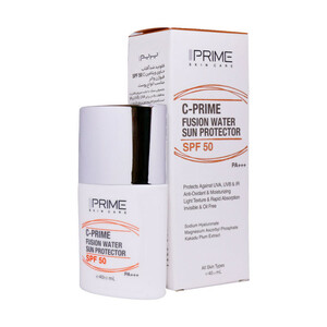 فلوئید ضدآفتاب بی‌رنگ پرایم SPF50 مدل C-Prime Fusion Water مناسب انواع پوست، حجم 40 میلی‌لیتر