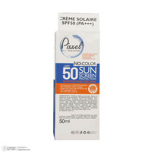 کرم ضدآفتاب بی‌رنگ پیکسل SPF50 مدل Sensitive، مناسب پوست‌های خشک و حساس، حجم 50 میلی‌لیتر