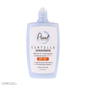 کرم ضد آفتاب بی‌رنگ پیکسل SPF 50 مدل Centella ‌محافظ UVA ،UVB، ++++PA مناسب برای انواع پوست‌ حجم 50 میلی‌لیتر