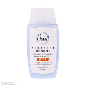 کرم ضد آفتاب بی‌رنگ پیکسل SPF 50 مدل Centella ‌محافظ UVA ،UVB، ++++PA مناسب برای انواع پوست‌ حجم 50 میلی‌لیتر