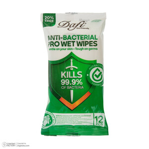 دستمال مرطوب دافی مدل ANTI-BACTERIAL بسته 12 عددی