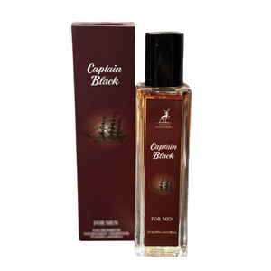 عطر جیبی مردانه الحمبرا مدل Capitan Black با رایحه گرم، تند، تلخ، چوبی حجم ۳۵ میلی‌لیتر