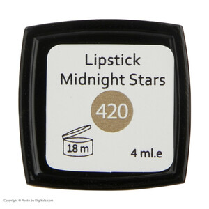 رژ لب جامد این لی مدل Midnight Srtars با شماره رنگ 420، رنگ کرم قهوه‌ای مات، ماندگاری 8 ساعت، حاوی رنگدانه طبیعی و مرطوب‌کننده، فاقد سرب و مواد آلرژی‌زا