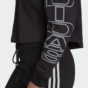 CROPPED SWEATSHIRT WITH HOOD AND LOGO SLEEVES WOMAN BLACK | H15775