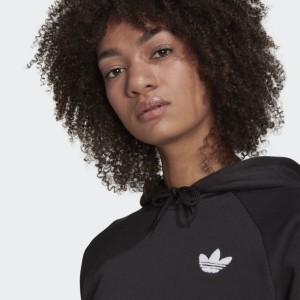 CROPPED SWEATSHIRT WITH HOOD AND LOGO SLEEVES WOMAN BLACK | H15775