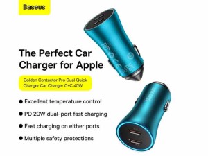 شارژر فندکی خودرو دو پورت تایپ‌سی 40 وات بیسوس Baseus Golden Contactor Pro Car Charger GJP000013