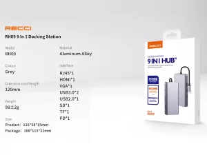 هاب 9 پورت تایپ سی رسی Recci Multiple interfaces 9in1 HUB RH09