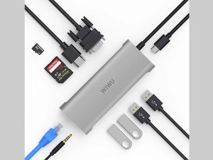 هاب تایپ سی 11 پورت ویوو WiWU Alpha 11 in 1 (HDMI + 4*USB + VGA + RJ45 + SD + 3.5MM) Type C Hub