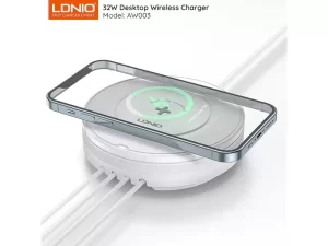 شارژر وایرلس فست شارژ رومیزی 5 کاره 32 وات الدنیو LDNIO AW003 Desktop Wireless Charger 32W