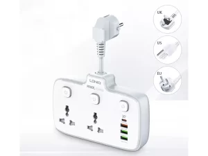 چند راهی برق دو سوکت و چهار پورت شارژ گوشی موبایل الدنیو LDNIO SC2413 Universal Power Strip