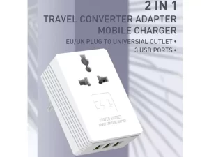 شارژر دیواری و مبدل برق مسافرتی با سه درگاه یواس‌بی الدنیو LDNIO Travel Converter Adapter A3306