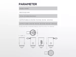 شارژر فندکی فست شارژ تایپ‎ سی و یو اس ‎بی 30 وات الدنیو LDNIO Type-C/USB Car Charger C509Q