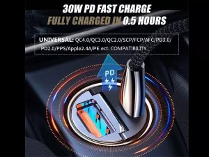 شارژر فندکی یو اس بی و تایپ سی 30 وات راک XO 30W Dual Port Fast Charge USB Car Charger Adapter h15