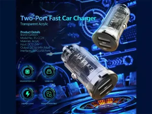 شارژر فندکی 15 وات دو پورت یو اس بی ارلدام Earldom ES-CC24 Dual USB Car Charger