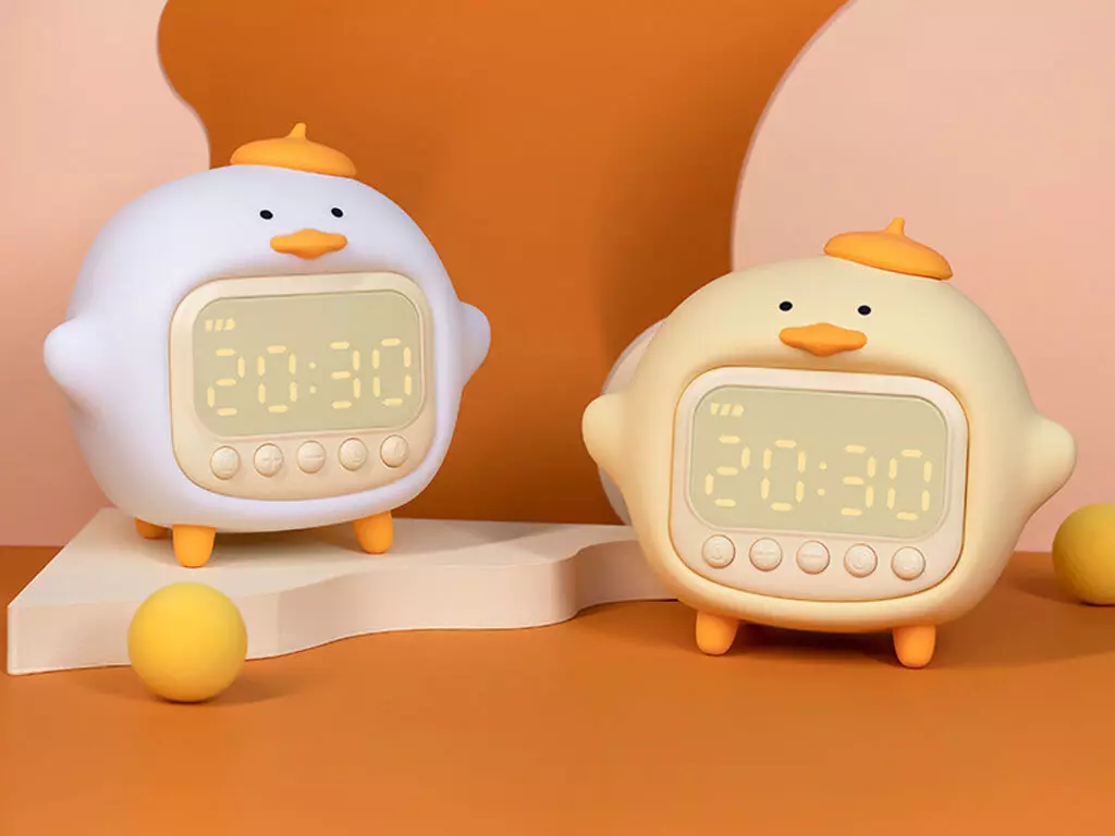 چراغ خواب سیلیکونی و ساعت زنگ‌دار دیجیتالی فانتزی رومیزی C15 Cartoon Duck Alarm Clock Silicone Night Light