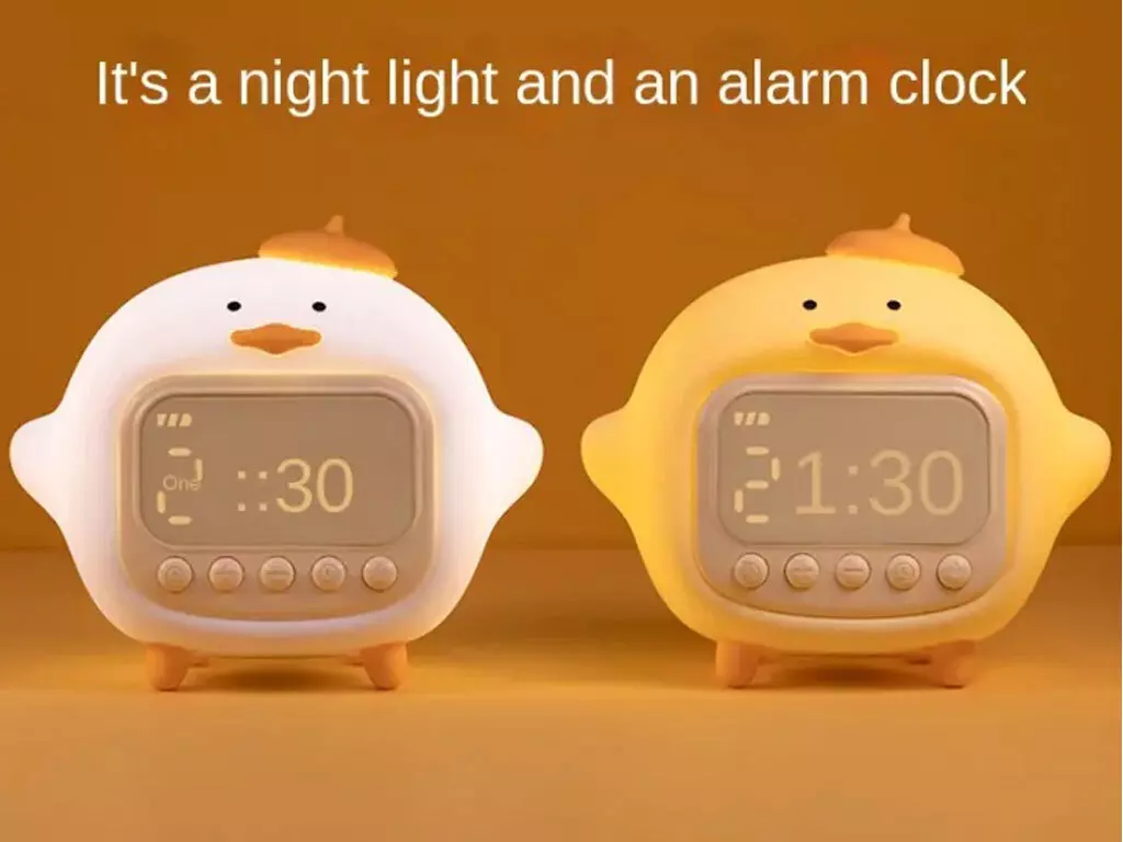 چراغ خواب سیلیکونی و ساعت زنگ‌دار دیجیتالی فانتزی رومیزی C15 Cartoon Duck Alarm Clock Silicone Night Light