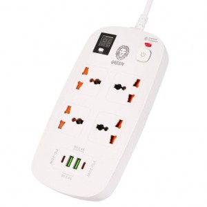 چند راهی برق هوشمند 4 سوکت و 2 یو‌اس‌بی و 2 تایپ‌سی گرین Green Multiport Smart Power Socket 3500W 3M GNPS2PDWH