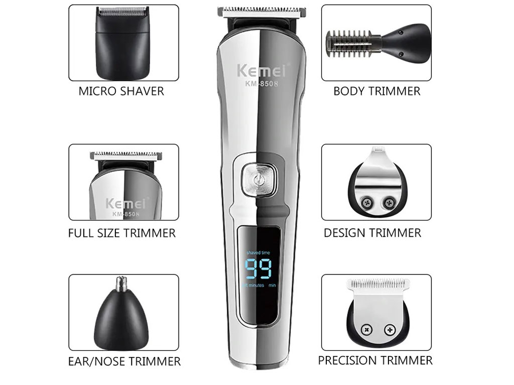 ماشین اصلاح موی سر و بدن 7 کاره شارژی ضدآب کیمی Kemei KM-8508 6 In 1 Waterproof Shaving Machine Multifunction Trimmer