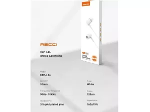 هندزفری سیمی با جک 3.5 میلی‌متری رسی RECCI In-ear Wired Earphone REP-L06