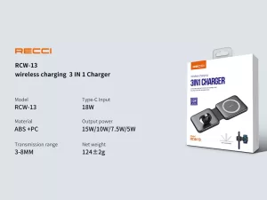 شارژر وایرلس 3 کاره رسی RECCI RCW-13 3 IN 1 15W WIRELESS CHARGER