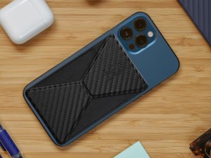 کارت هولدر گوشی طرح فیبر کربن گرین Green Carbon Fiber Prenium Leather Phone Stand