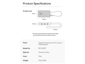 هاب تایپ سی 6 پورت فلزی بیسوس Baseus Focus Series 6 Port Type-C Hub Adapter WKYY030213