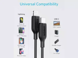 کابل شارژ سریع تایپ سی به لایتنینگ 18 وات 180 سانتی‌متری انکر Anker PowerLine III USB-C to Lightning 2.0 Cable A8833H11