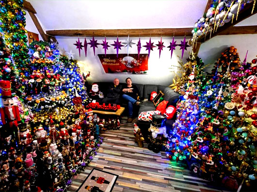 رکوردشکنی خانه‌ای با ۶۲۱ درخت کریسمس تزئین‌شده