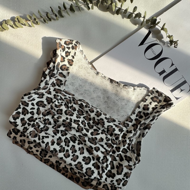 کراپ تاپ پلنگی جلو کشدار  کد ۴۳۸