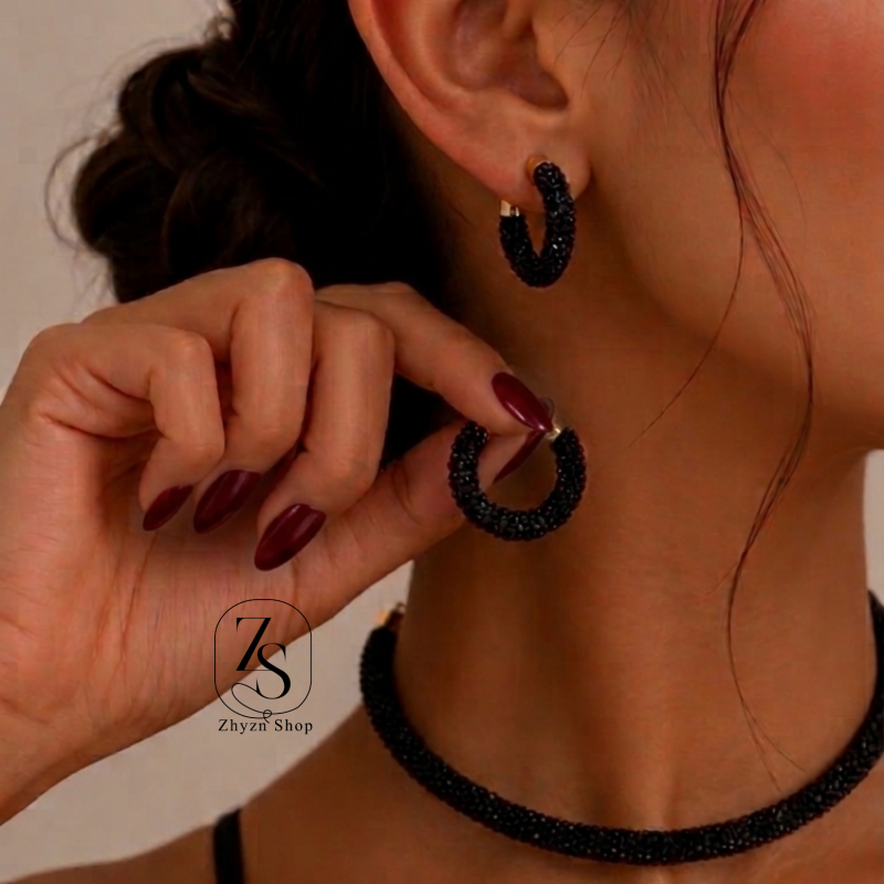 ست چوکِر و گوشواره micro-crystal مشکی برند Iam