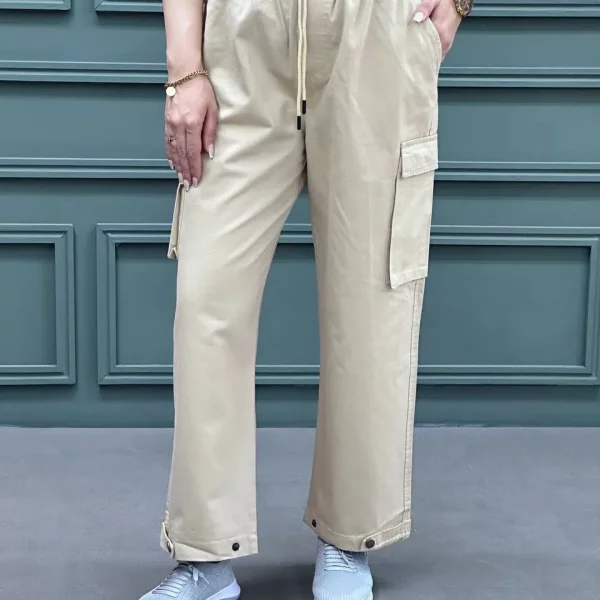 شلوار کتان دمپا زنانه با دکمه تزئینی