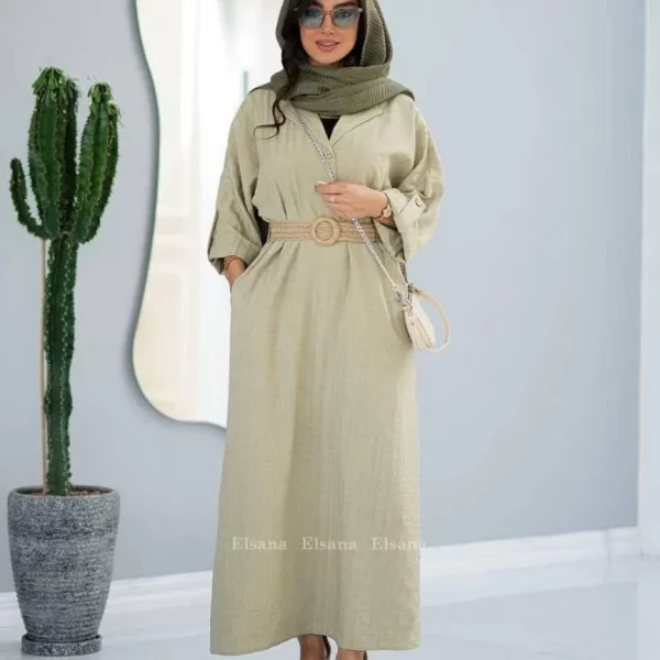 کفتان زنانه کنفی کمربنددار شیک تابستانی