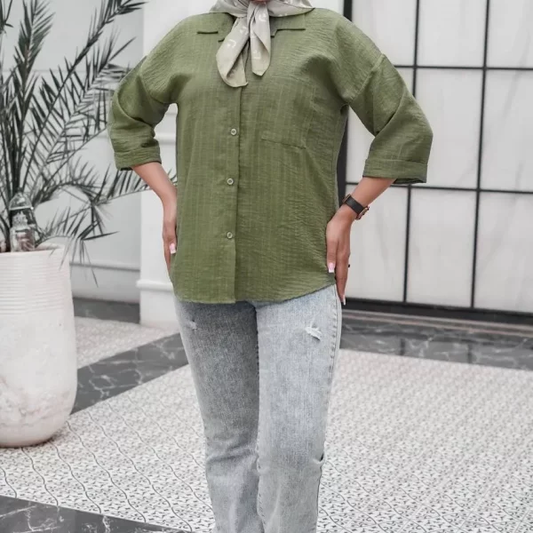 شومیز زنانه پشت‌ دکمه شانتون ژاکارد