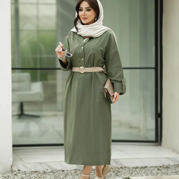 کفتان لینن کمربند کنفی مدل سارا