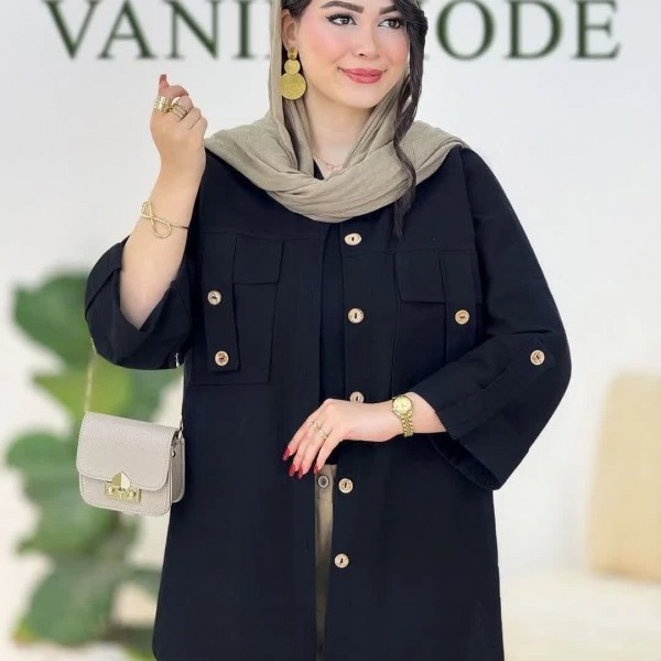 شومیز لینن مشکی جیب صلیبی