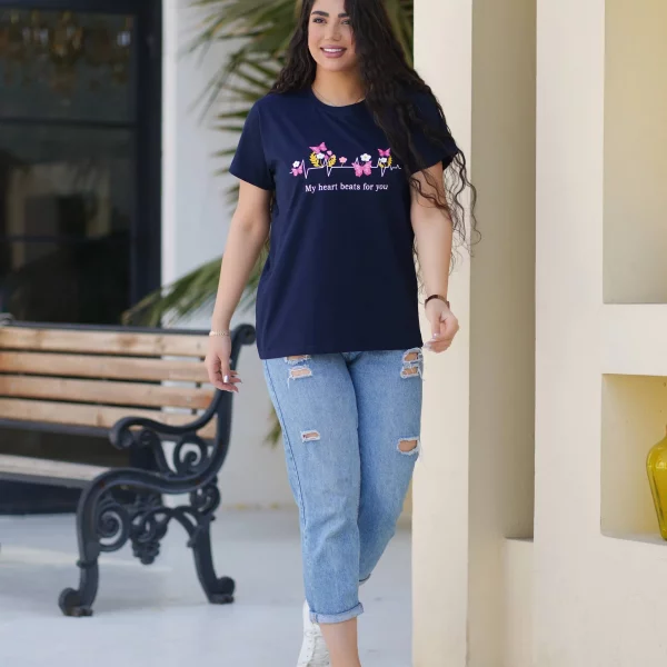 تیشرت زنانه باکسی طرح ضربان